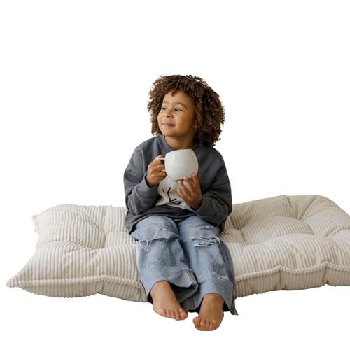 Tufted Floor Cushion – Plush Corduroy Floor Pillow for Reading, Meditation and Yoga – Soft Cozy Window Seat Cushion for Living Room and Bedroom for Adults and Kids - made in EU (Soft Ecru, Medium) - color: Soft Ecru, size: Medium — 49×27.5 in (125×70 cm)
