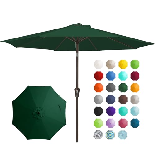 JEAREY 9FT Outdoor Patio Umbrella Outdoor Table Umbrella with Push Button Tilt and Crank, Market Umbrella 8 Sturdy Ribs UV Protection Waterproof for Garden, Deck, Backyard, Pool (Dark Green) - color: Dark Green
