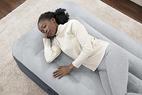 SleepLux Twin Air Mattress Supersoft Snugable Top Extra Durable Tough Guard with Built-in Pillow Raised 15" Airbed with Built in Pump + USB Charger Twin 15", Small, Grey - style: Twin ToughGuard 15"