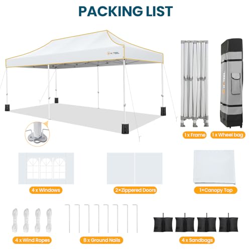 Hoteel 10x20 Pop Up Canopy Tent Heavy Duty with 6 Sidewalls, Waterproof Party Tent, Easy Set-up Commercial Instant Tents with Roller Bag & Sandbags, Hexagonal Leg (1-Year Warranty) - color: White, size: 10×20 （6 Walls）