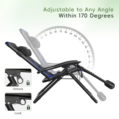 Amopatio Zero Gravity Reclining Patio Chair,XL Foldable Lounge Chair with Removable Cup Holder/Headrest/Footrest,500LBS Capacity, Portable for Outdoor Patio Pool Backyard - color: Blue-black, style: 29in-1pc