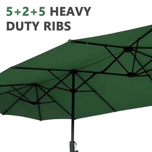 13Ft Large Patio Umbrella with Base Outdoor Double-Sided Market Extra Large Table Umbrella Easy Crank for Yard, Poolside, Deck-Green - color: Green, size: 13FT Umbrella+Base