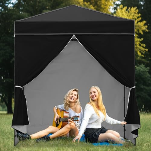 EAGLE PEAK 6x4 Instant Pop Up Canopy Tent with 4 Side Wall Panels, Straight Leg Sun Shelter, Portable Canopy with Carry Bag for Camping, Beach & Sports, Black - color: Black, size: Four Walls