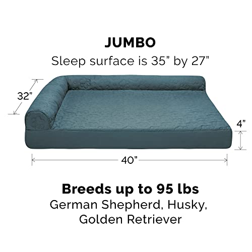 Furhaven Cooling Gel Dog Bed for Large Dogs w/ Removable Bolsters & Washable Cover, For Dogs Up to 95 lbs - Pinsonic Quilted Paw L Shaped Chaise - Bluestone, Jumbo/XL - color: (Quilted Paw) Bluestone, size: Jumbo