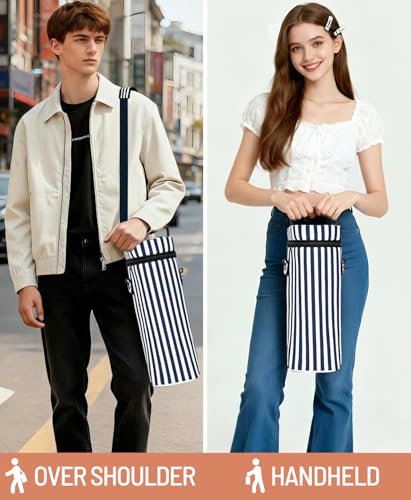 Insulated Wine Bag - Wine Bottle Carrier Tote Cooler Bags for Gifts Travel Picnic Beach, Blue and White Stripes - 1 Bottle - color: Blue and White Stripes, size: 1 Bottle