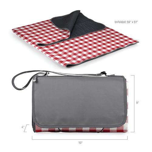 PICNIC TIME Coca-Cola Emoji Blanket Tote Picnic Blanket, Folding Outdoor Beach and Camping Blanket with Carry Tote and Zipper Pocket, Water Resistant Fleece, (Red and White Gingham with Gray Flap) - color: Coca-cola Emoji - Red & White Gingham Pattern Wit