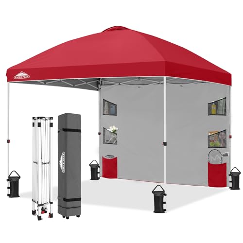 EAGLE PEAK Commercial Canopy 10x10 with Sidewall Storage, Easy OnePerson Setup Pop Up Canopy Tent with Roller Bag, Stakes, Ropes, and Weight Bags, Red - color: Red