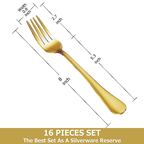 16 Piece Gold Dinner Forks Set, Food-Grade Stainless Steel Silverware Forks, Cutlery Fork, Metal Fork for Home, Kitchen or Restaurant, Mirror Polished, Dishwasher Safe - 8 Inch - size: 16pcs-gold