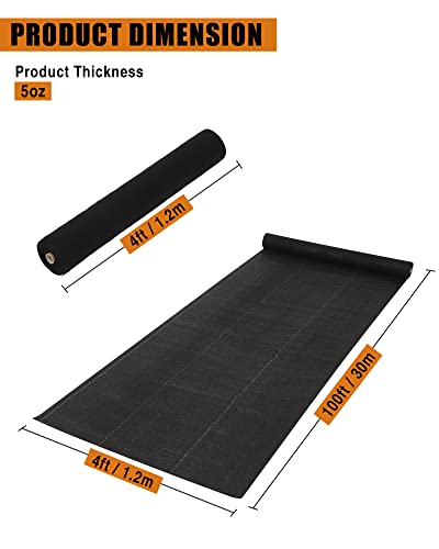5oz Weed Barrier Landscape Fabric-Durable & Heavy Duty Weed Block Gardening Mat, Eco-Friendly & Convenient Design for Soil Stabilization, Landscaping, Weed Barrier(4ft x 100ft), Black