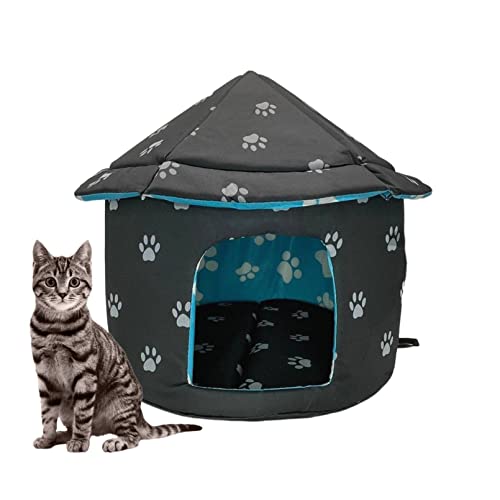 Fhiny Stray Cats Shelter, Waterproof Outdoor Cat Dog House Foldable Warm Pet Cave for Winter Yurt Wild Animal Tent Bed Anti-Slip Kitten Cave Hut for Feral Kitty Puppy Weatherproof - size: Medium