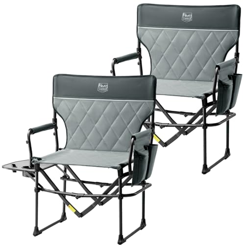 TIMBER RIDGE Aluminum Camping Directors Chair with Side Table Pocket, Portable Folding Chair, Heavy Duty Lawn Chair for Fishing Trip Picnic Concert Outdoor 400lbs, Grey 2 Pack - color: Grey-2 Set, style: Standard