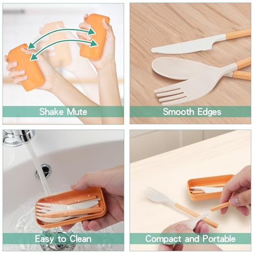 JEPELUS 4 Sets Reusable Travel Utensils Set with Case, Collapsible Utensil Sets Cutlery Set for Lunch Box, Portable Fork Knife Spoon Chopsticks Flatware Tableware for Work Daily Use Adult