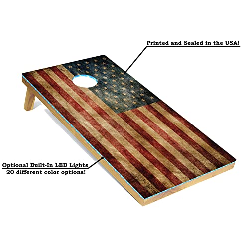 Tailgating Pros Cornhole Boards - 4'x2' Regulation Boards w/Carrying Case, Score Keeper, & Set of 8 Corn Filled Bags w/Tote - size: 4'x2' Boards, style: Distressed Flag