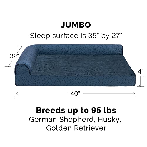 Furhaven Cooling Gel Dog Bed for Large Dogs w/ Removable Bolsters & Washable Cover, For Dogs Up to 95 lbs - Plush & Almond Print L Shaped Chaise - Blue Almonds, Jumbo/XL - color: (Plush & Almond Print) Blue Almonds, size: Jumbo