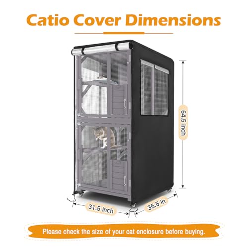 Catio Cover, 31.5" L x 35.5" W x 64.5" H Waterproof Cover for Outdoor Cat Enclosure, 420D Cat Cage Cover for VEVOR Catios, Black (Catio Not Included) - size: 31.5"L x 35.5"W x 64.5"H