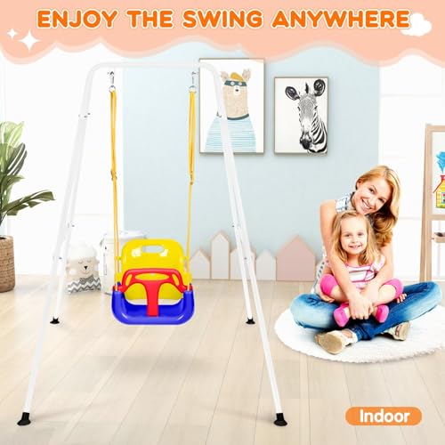 Baby Swing Stand, Heavy Duty Foldable Swing Stand A-Frame Metal Swing Stand Frame for Backyard Indoor & Outdoor Use (Hammock Chair not Included) (White) - color: White