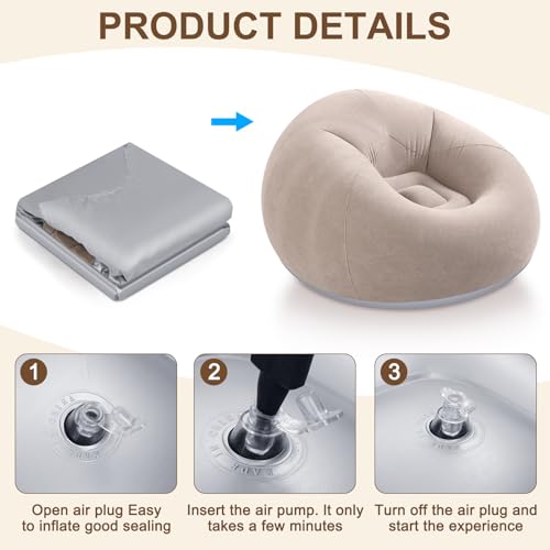 Realspring Inflatable Bean Bag Chairs for Adult Blow up Chairs Lazy Sofa Folding Portable Inflatable Chair for Movie Outdoor Room Bedroom Reading Camping(Coffee) - color: Coffee
