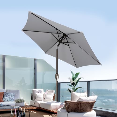 Blissun 7.5 ft Patio Umbrella, Yard Umbrella, Outdoor Market Umbrella with Push Button Tilt Crank, Grey - color: Grey