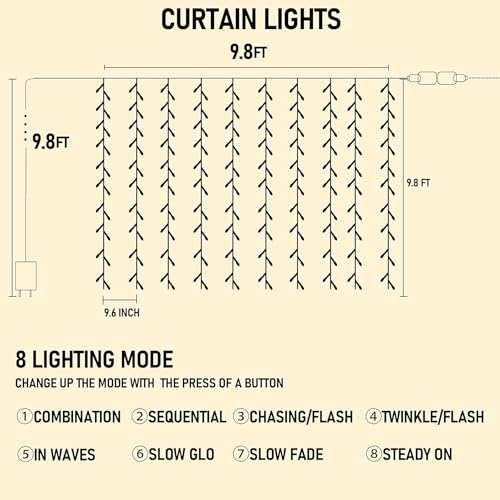 Dazzle Bright 300 LED Curtain String Lights, Christmas Fairy Lights for Bedroom with 8 Lighting Modes, Connectable Waterproof Window Lights Party Wedding Garden Wall Decor, Multi-Colored - color: Multicolor