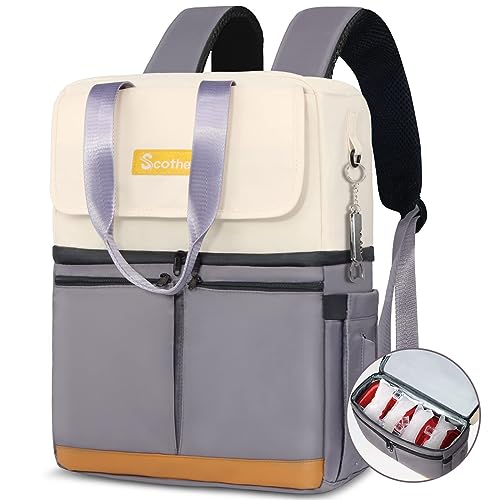 Scothen Backpack Cooler with Double Decker & 12 Ice Packs- Keeps 36 Cans Cold for Up to 24 Hours- Waterproof & Leak Proof Insulated Cooler Backpack- Stylish Cooler Bookbag for Women Travel Work Beach - color: Gray