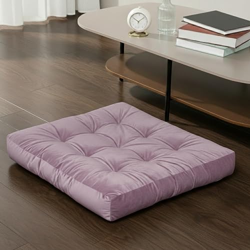 Meditation Cushion, Floor Cushion for Adults, Velvet Floor Pillow for Sitting, Tufted Seat Cushion for Yoga, Living Room, Bedroom & Reading Nook, Machine Washable, 22 x 22 Inch, Lavender - color: Lavender, size: 1pack