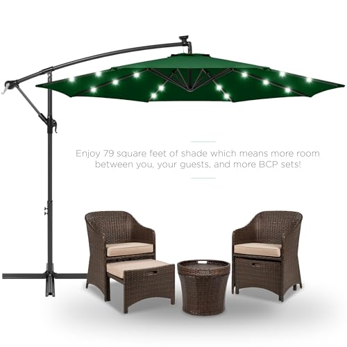 Best Choice Products 10ft Solar LED Offset Cantilever Hanging Market Patio Umbrella, 8 Sturdy Ribs, Easy Adjustment - Green - color: Green, size: Offset