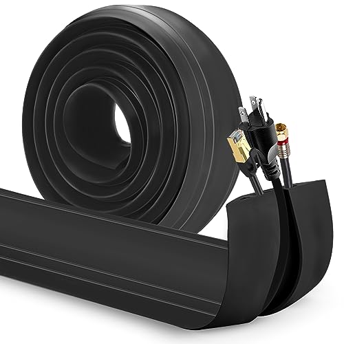 Eapele 4 ft Floor Cord Cover Heavy Duty Cable Protector, Easy to Unroll, Prevent Trip Hazard for Home Office or Outdoor Settings (Black) - color: Black, size: 4 feet-1pc