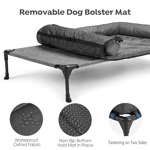 Veehoo Cooling Elevated Dog Bed Add Removable Waterproof Bolster Cushion Mat, Raised Pet Cot with Breathable Teslin Mesh, No-Slip Feet, Dog Sofa Bed for Indoor Outdoor, Medium, Black Silver - color: Black Silver, size: 32.0"l X 25.0"w X 7.0"th