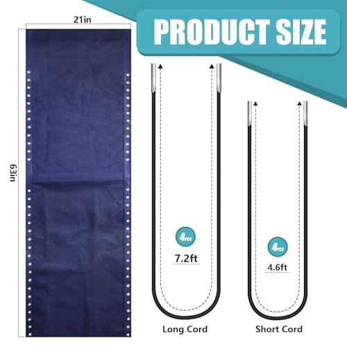 Queekay 2 Pcs Gravity Chair Replacement Fabric with 8 Bungee Cord Lounge Chair Cloth Mesh Patio Chair Repair Kit for Patio Recliner Outdoor Lawn Pool Beach Sling Chair (Blue,63" X 21") - color: Blue, size: 63" x 21"