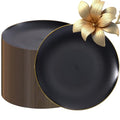 EI enjonirinjonir 80pcs Black and Gold Dinner Plates Disposable 10.25inch,Plastic Party Plates with Gold Rim,Black Plastic Matte plate Frosted Disposable Heavy Duty,Elegant for Wedding/Tea Party - color: Black and Gold Frosted Plastic Dinner Plates