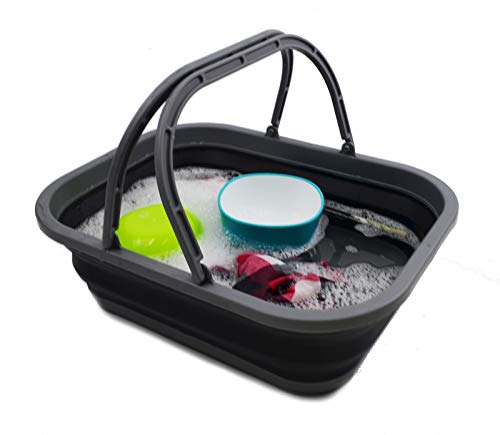 SAMMART 12L (3.17 Gallon) Collapsible Tub with Handle - Portable Outdoor Picnic Basket/Crate - Foldable Shopping Bag - Space Saving Storage Container (1, Grey/Black) - color: Grey/Black