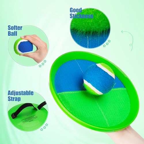 PlayZap Toss and Catch Ball Set - Outdoor Toys for Family Games - Outside Yard Pool Beach Flyball Game for 3 4 5 6 7 8+ Years Old Boys Girls - Classic Birthday Gift for Kids Youth Adults - color: Green 4 Paddles 4 Balls