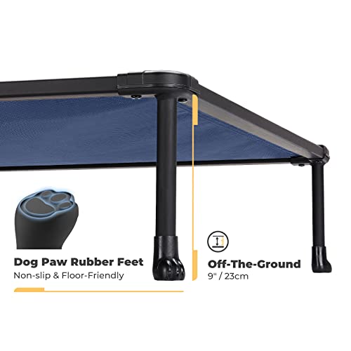 Veehoo Chewproof Elevated Dog Bed - Cooling Raised Pet Cot, Breathable Mesh, Washable & Non-Slip for Large Dogs, Indoor/Outdoor, Blue Mat and Black Frame, 49x33inches (Model CWC2203A03) - color: Blue, size: 49.0"L x 33.0"W x 9.0"Th