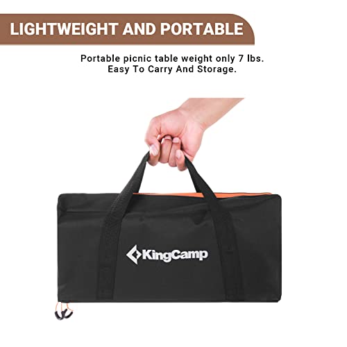 KingCamp Bamboo Folding Table Camping Table with Adjustable Height 4-Folds Compact Small Lightweight Portable Picnic Camp Table for Outdoor Backpacking Beach RV Travel Tailgating Barbecue, 1-2 People
