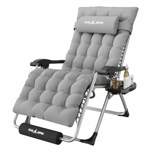 Amopatio Oversized Padded Zero Gravity Chair, XL 29In Reclining Camping Lounge Chair w/Removable Cushion&Headrest, Upgraded Lock and Footrest, Folding Patio Recliner for Indoor Outdoor, Grey - color: Light Gray XL, size: 29in