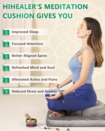 Hihealer Meditation Cushion Set – Large Rose Velvet Zafu & Zabuton Floor Pillow Traditional Tibetan Yoga Bolster for Adults Buckwheat Filled for Comfort Support - color: Gray-c
