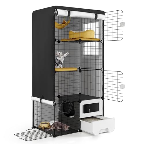 Catio Cover, 30" L x 20" W x 56" H Waterproof Cover for Outdoor Cat Enclosure, 420D Cat Cage Cover for Oneluck Cats Cages, Black (Catio Not Included) - size: 30.0"L x 20.0"W x 56.0"H