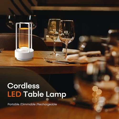 Portable Metal Table Lamp for Indoor/Outdoor ,Rechargeable Cordless LED Lamp, 3-Colour Infinitely Dimming Battery Powered Small Desk Lamp, Restaurant/Bedroom/Bar/Coffee/Camping Light (White Set of 2) - color: White Set of 2
