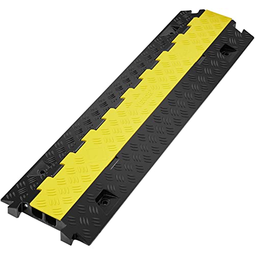VEVOR Cable Protector Ramp, 2 Channel, 22000 lbs/axle Capacity Heavy Duty TPU Wire Cord Cover Ramp Hose Protector Driveway, Traffic Speed Bump w/TPR Flip-Open Top Cover, for Indoor & Outdoor - style: 1 PC