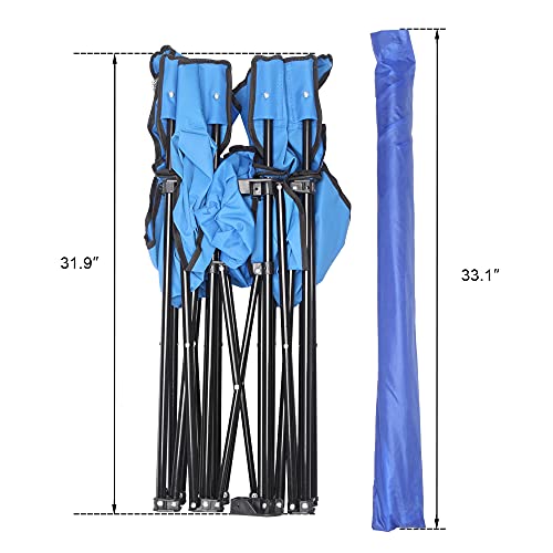 Double Folding Camping Chair W/Umbrella Fold Up Table Beverage Holder Carrying Bag Cooler for Patio Pool Park Outdoor Beach, Picnic, Portable (Blue) - color: Blue