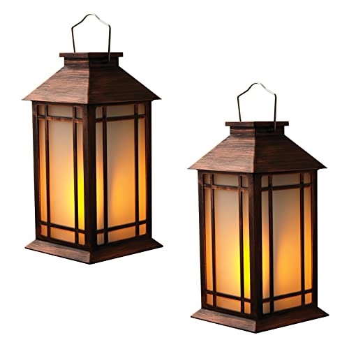 Bdor 2-Pack 13" Vintage Candle Lantern with Led Flameless Candle (6hr Timer) - IP65 Waterproof Battery Powered - Outdoor Patio Hanging Lanterns Decorative Tabletop Lanterns - color: Gold