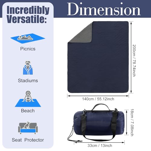 Tranqun 2 Large Outdoor Blanket 78'' x 55'' Quilted Windproof Waterproof Fleece Sandproof Stadium Foldable Warm Blanket for Camping Picnic Sporting Events Cold Weather (Navy Blue) - color: Navy Blue