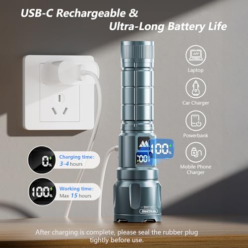 WdtPro LED Rechargeable Flashlight 2 Pack, 3 Modes Super Bright High Lumens Flashlights, Zoomable Tactical Flash Light with LCD Display, IP65 Waterproof Flashlights for Home Emergency Camping - Grey - color: Gray