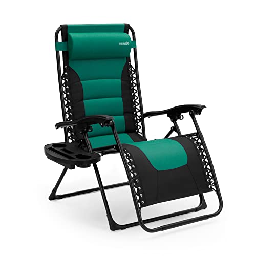 SereneLife Padded Zero Gravity Lounge Chair - Reclining Patio Chairs - Outdoor Lounge Chairs with Detachable Cup Holder Tray - Folding Recliner Chair with Removable Pillows - 1, Green and Black - color: Green