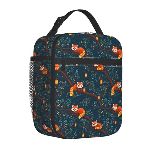 Reusable Red Panda Lunch Box for Kids Girls Boys Women Adult, Insulated Lantern Forest Cute Lunch Bag,Polyester Cooler Handbags Case for School Picnic Work Travel Beach or Hiking - color: Red Panda