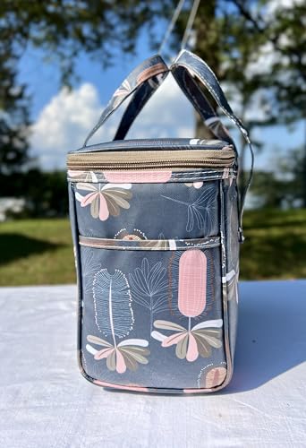Kwang Min Floral Insulated Lunch Bag for Women,Reusable Lunch Box,Large Cooler for Office,Picnic Outdoors,Premium Quality Waterproof Fabric,Ideal Gift for Outdoors and work (Navy Dandelion) - color: Navy Dandelion