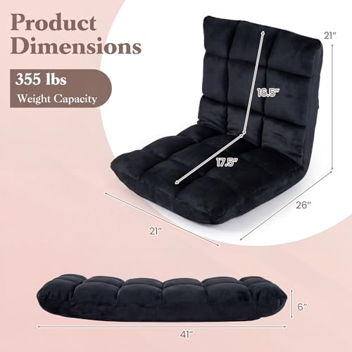 Giantex Folding Floor Chair with Back Support, 14 Adjustable Position, Padded Sleeper Bed, Couch Recliner, Gaming Video Chairs for Adults, Meditation, Living Room (Black) - color: Black, size: 26"x21"x21"