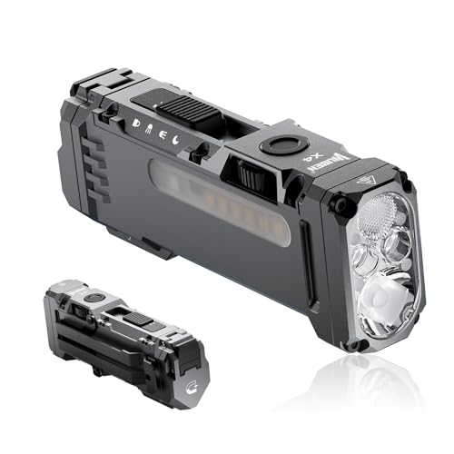 WUBEN X4 EDC Flat Flashlight with RGB Light, 1500 Lumens Mini Flashlight with Tactical Switch and Magnetic, IP68 Portable Pocket Clip USB C Flash Light for Camping, Checking, Emergencies - color: Gray