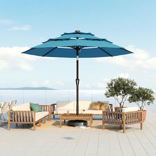 10FT Patio Umbrella 3 Tiers Outdoor Market Umbrella w/Push Button Tilt, Crank, UV and Waterproof Table Umbrella for Garden, Pool, Backyard, Deck, Lawn, Sky Blue - color: Sky Blue