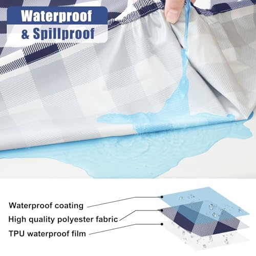 Smiry Picnic Table Cloth 2 Pack, Waterproof Elastic Fitted Tablecloths for 18x72 Rectangle Tables, Washable Polyester Buffalo Plaid Tablecloth for Camping, Dining & Outdoor (Navy & White, 18" x 72") - color: Navy and White, size: 18" x 72"